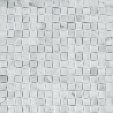 Bianco Carrara Polished Marble 3-D Small Bread Mosaic Tile.