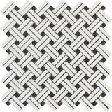 Oriental White Polished Marble Stanza Mosaic Tile w/ Black Dots.