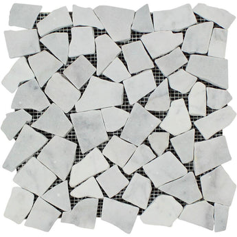 Bianco Carrara Tumbled Marble Random Broken Mosaic Tile.
