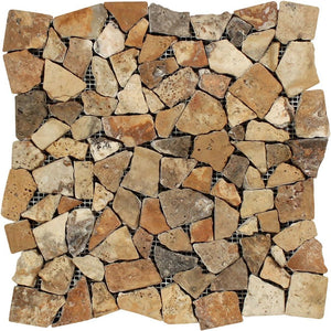 Scabos Tumbled Travertine Random Broken Mosaic Tile.