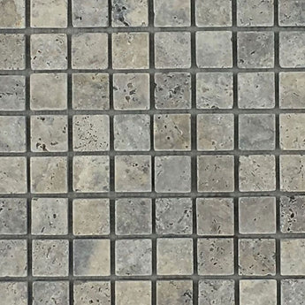 1x1 Silver Tumbled Mosaic Tile.