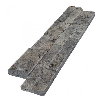 6 x 24 Split-faced Silver Travertine Ledger Panel.