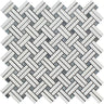 Thassos White Polished Marble Stanza Mosaic Tile w/ Blue-Gray Dots.