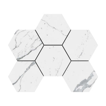 4x4 Statuario Hexagon Marble Mosaic Polished.
