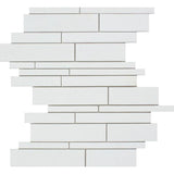 Thassos White Honed Marble Random Strip Mosaic Tile.