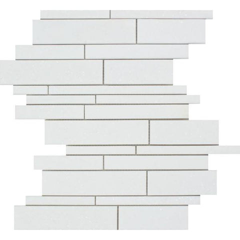 Thassos White Polished Marble Random Strip Mosaic Tile.