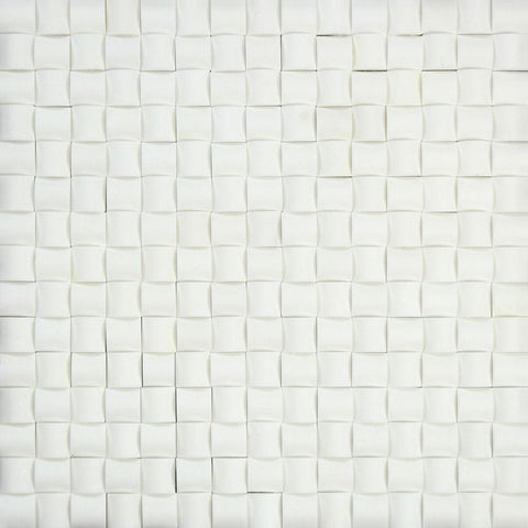 Thassos White Honed Marble 3-D Small Bread Mosaic Tile.