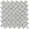 Thassos White Polished Marble Stanza Mosaic Tile w/ Ming Green Dots.