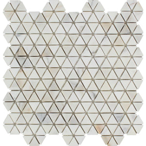 Calacatta Gold Tumbled Marble Triangle Mosaic Tile.