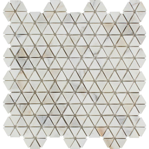 Calacatta Gold Tumbled Marble Triangle Mosaic Tile.