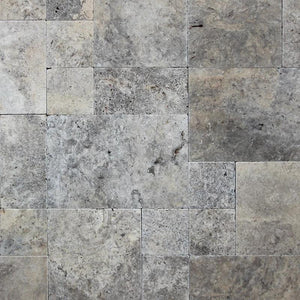 Silver Travertine Tumbled Versailles Pattern Tile.