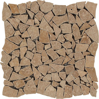 Noce Tumbled Travertine Random Broken Mosaic Tile.