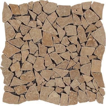 Noce Tumbled Travertine Random Broken Mosaic Tile.