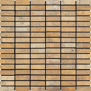 5/8 x 2 Tumbled Gold Travertine Single-Strip Mosaic Tile.