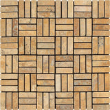 5/8 x 2 Tumbled Gold Travertine Triple-Strip Mosaic Tile.