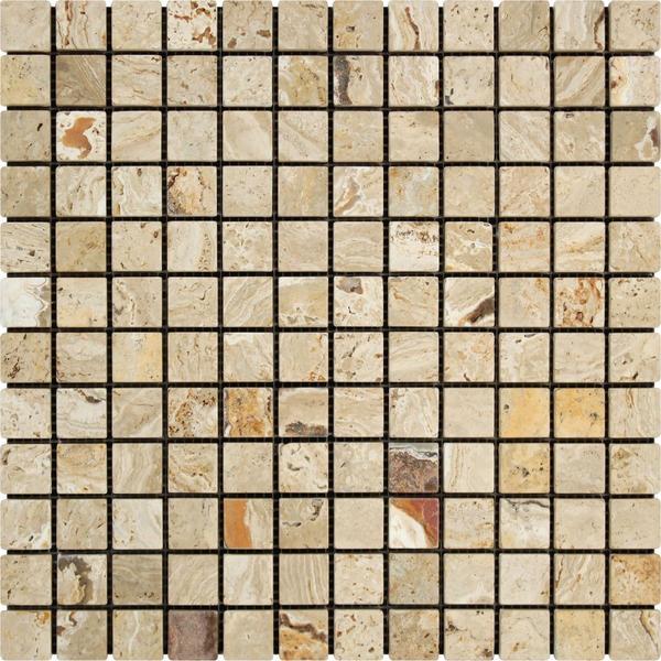 1 x 1 Tumbled Valencia Travertine Mosaic Tile.
