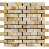 1 x 2 Tumbled Valencia Travertine Brick Mosaic Tile.