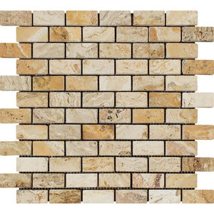 1 x 2 Tumbled Valencia Travertine Brick Mosaic Tile.