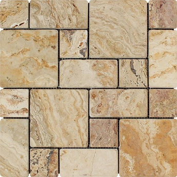 Valencia Tumbled Travertine Mini Pattern Mosaic Tile (Non-Interlocking).